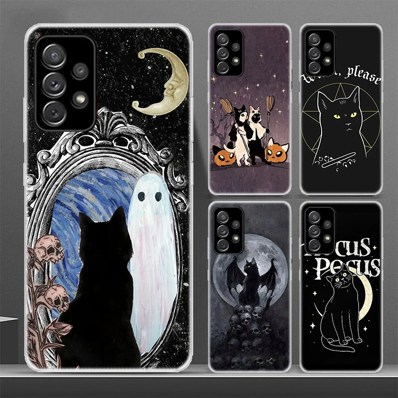 Coque de téléphone avec motif de sorcière et chat pour Samsung, étui coloré et mignon pour Galaxy S24 S22 S23 Ultra S20 FE S10 S21 Plus S10E S9 S8 +