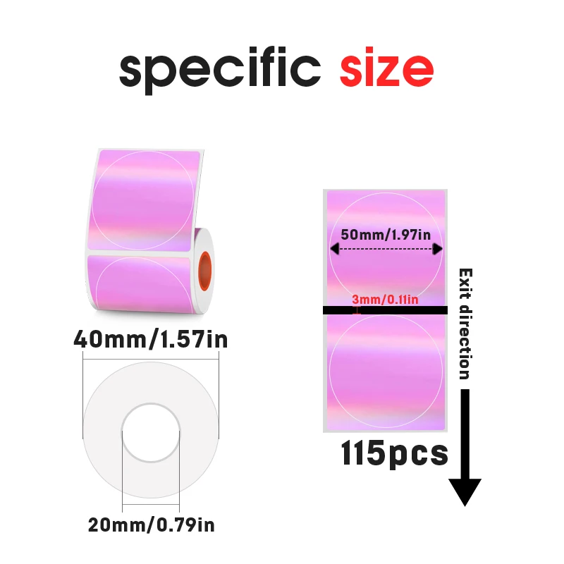 SINMARK 2 Rolls Purple Holographic Label Laser Gradient PET Sticker for DIY LOGO Barcode Print for Portable Printer