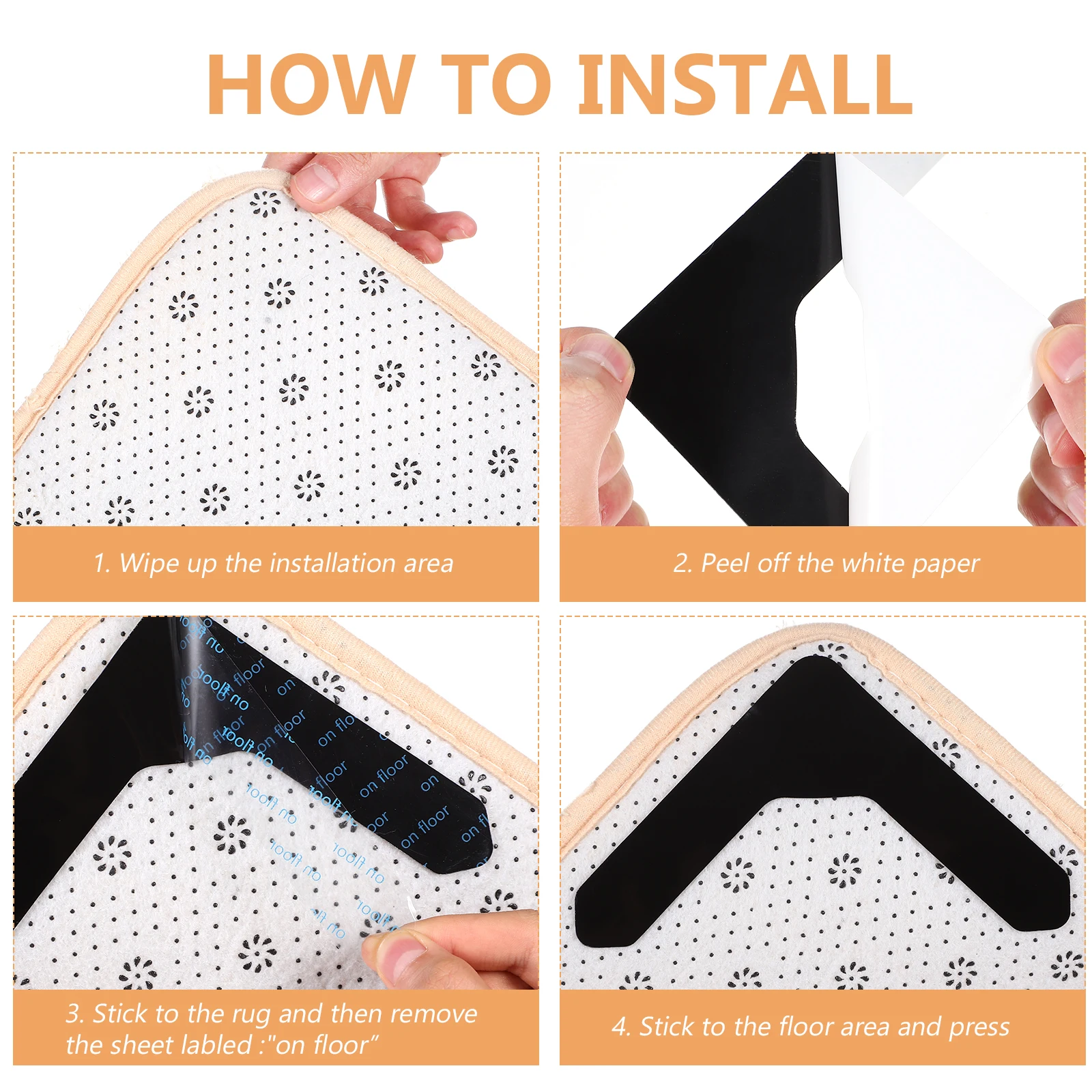 

12 Pcs Non-slip Stickers Rubber Mat Pad Washable Area Rugs Carpet Gripper Tape for Anti Curling Fall to The Ground