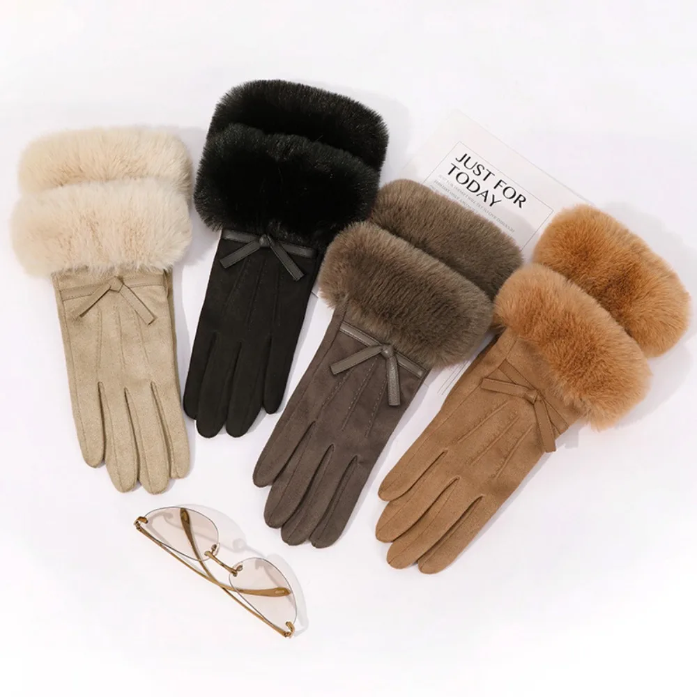 

Skiing Velvet Winter Suede Gloves Soft Thick Pu Leather Gloves Solid Color Windproof Women Cycling Mittens Outdoor