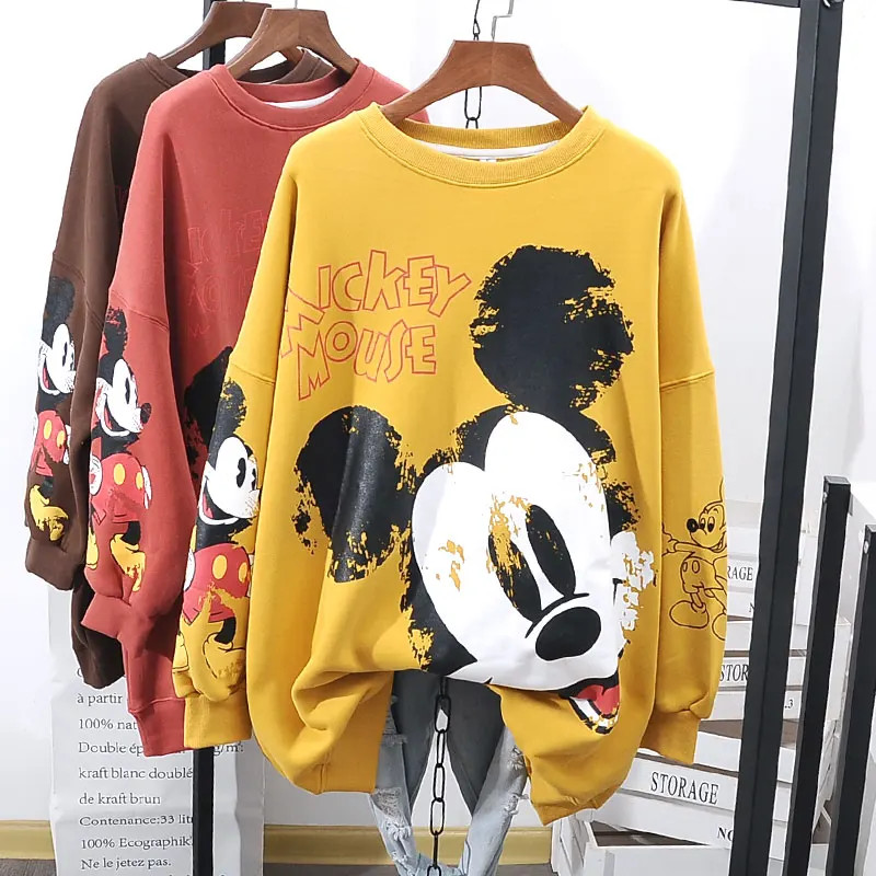 New Sweatshirts  Women Autumn Cartoon Print Tops Long Sleeve Lady Tees Relaxed print Korean edition Sweatshirts hot sale