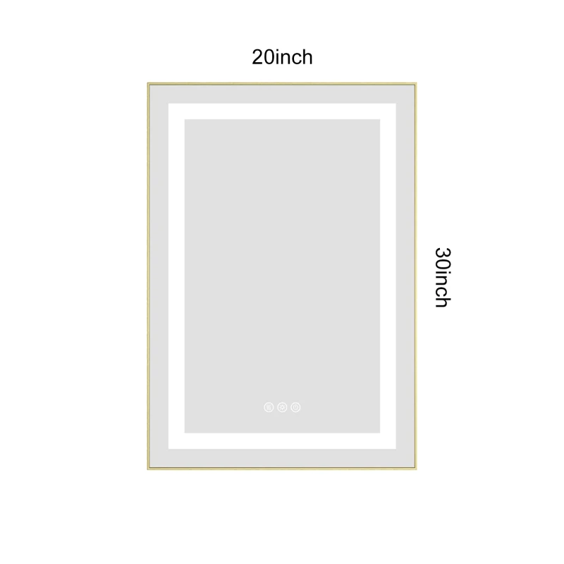 20 x 30인치 LED 욕실 거울 (전면 및 후면 조명 포함), 알루미늄 프레임 벽걸이 화장대 거울, 김서림 방지, 메모리, 3C