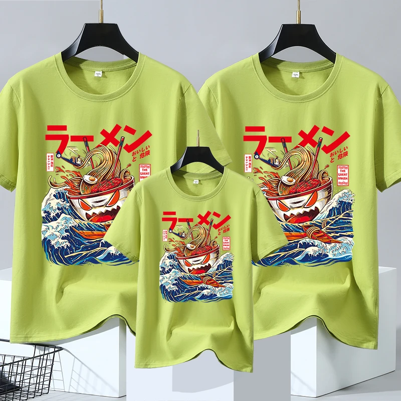 Parent Child Tshirts Sea Sushi Noodles Short Sleeve Hip Hop Breathable Tee Soft Street Tee Cotton Soft Parent Child Short Sleeve