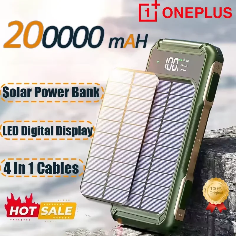 

500000 mAh Солнечная батарея большой емкости 4 в 1, встроенный кабель, быстрая зарядка, мобильная батарея, светодиодная подсветка, iPhone, Samsung, Xiaomi