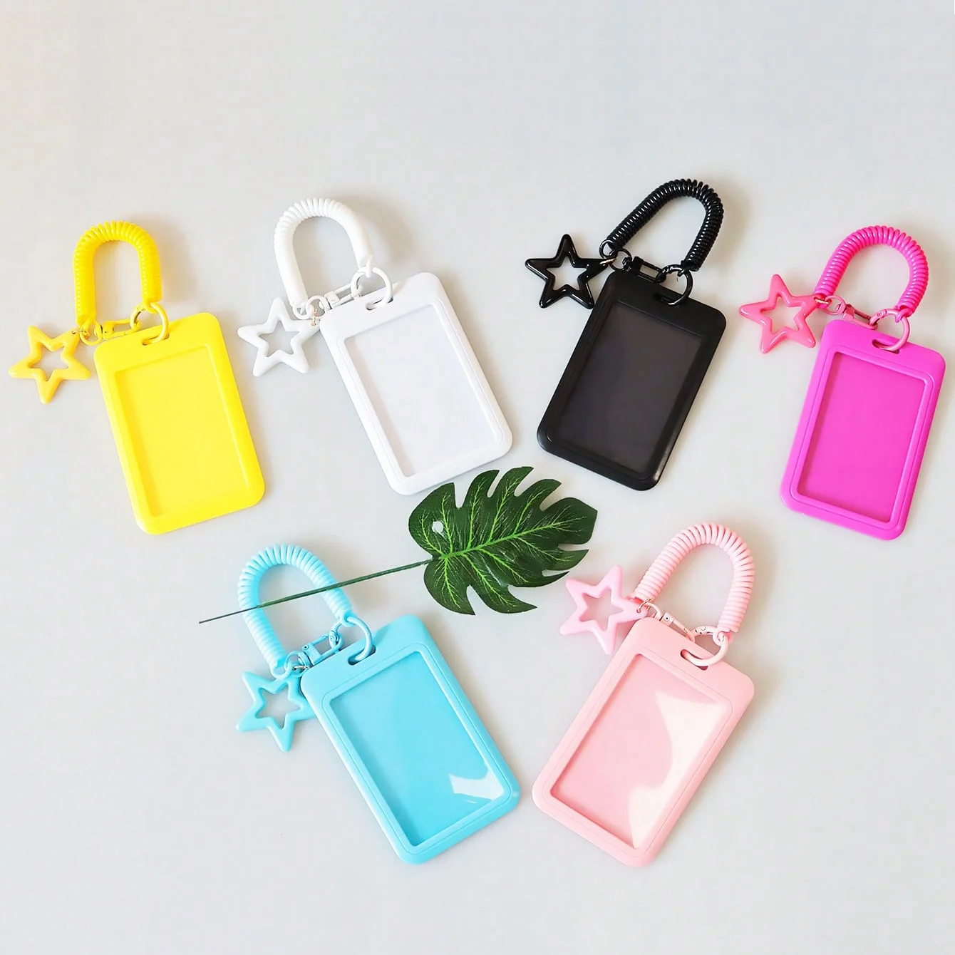 Cute Keychain Wristlet Lanyard Colorful Star Retractable Spring Lanyard with ID card Holder Accessories Gifts for Women