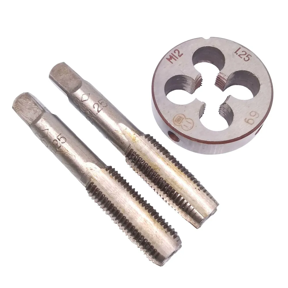 3pcs Right Hand Thread Tap And Die Set HSS M12 X 1.25mm Taper And Plug Tap And M12 X 1.25mm Die Metric Thread