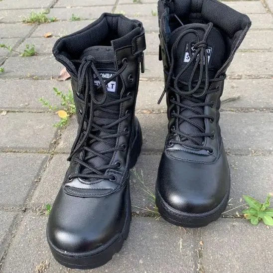 Durable Army Hiking Cheap Black Leather Boots