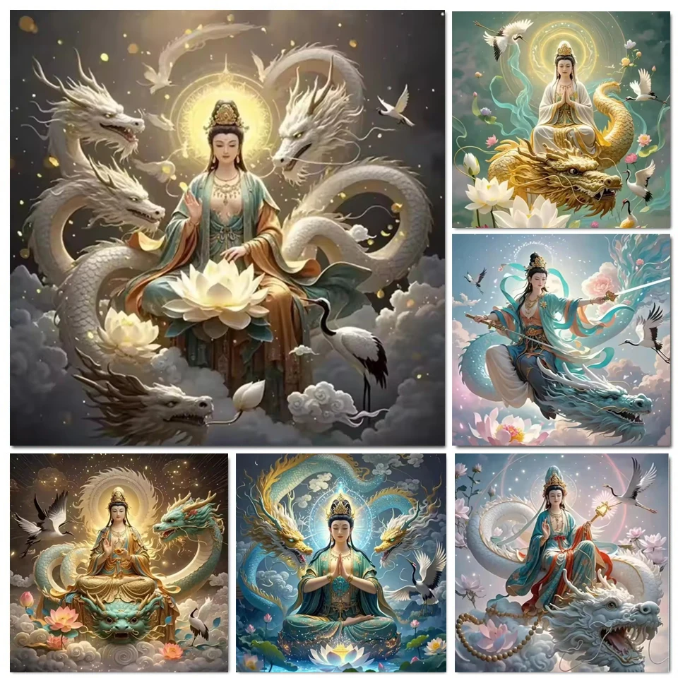 

DIY Diamond Painting Chinese Style Guanyin Goddess and Dragon Embroidery Full Mosaic Landscape Cross Stitch Home Decor Handmade