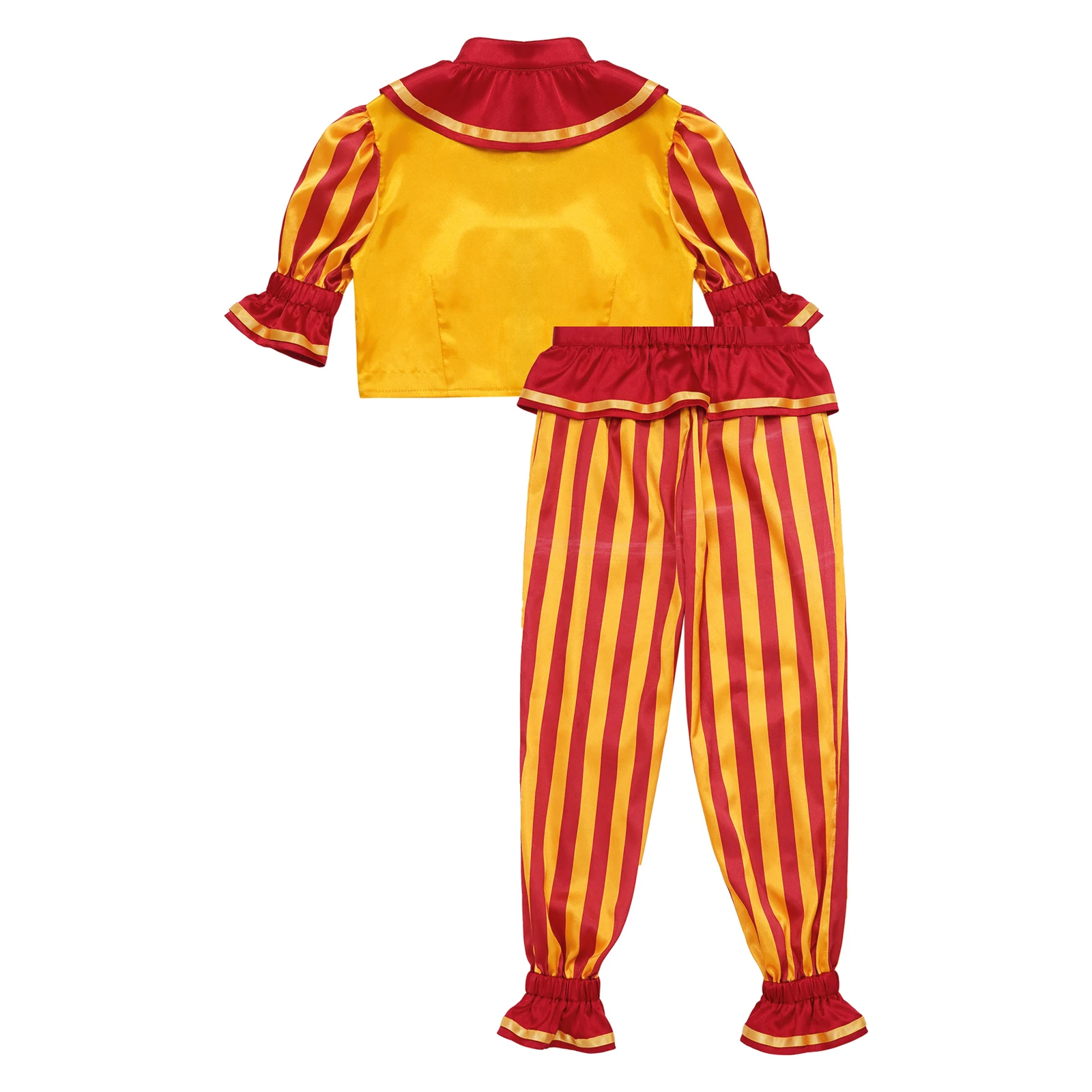 Halloween Cosplay Circus Clown Costume Set Kids Fancy Christmas Carnival Party Dress Up Striped Half Sleeve Tops+Long Pants Suit