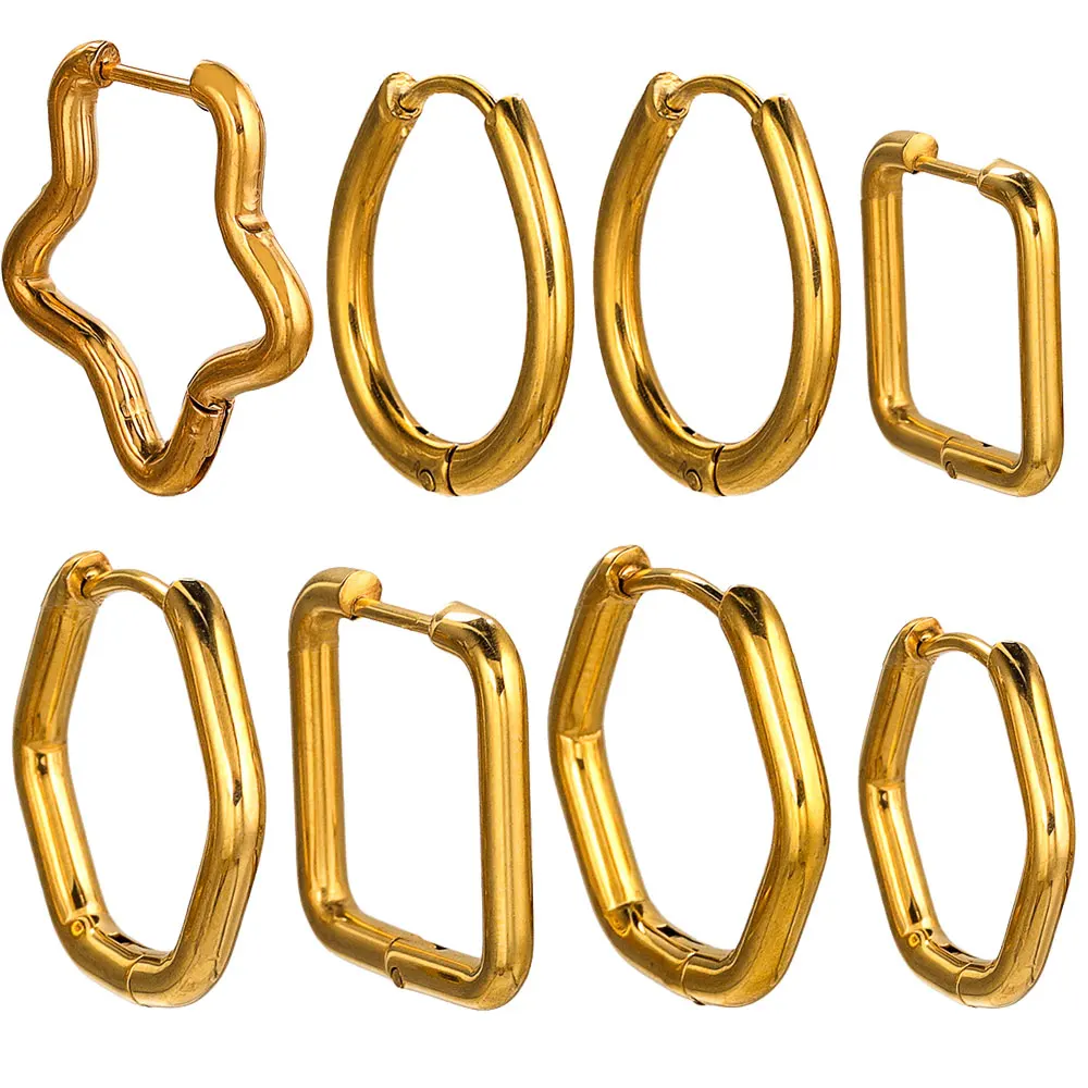 Серьги-кольца женские Позолоченные из нержавеющей стали, овальные толстые кольца с пентаграммой в стиле хип-хоп, принадлежности для пирсинга, 6 шт.
