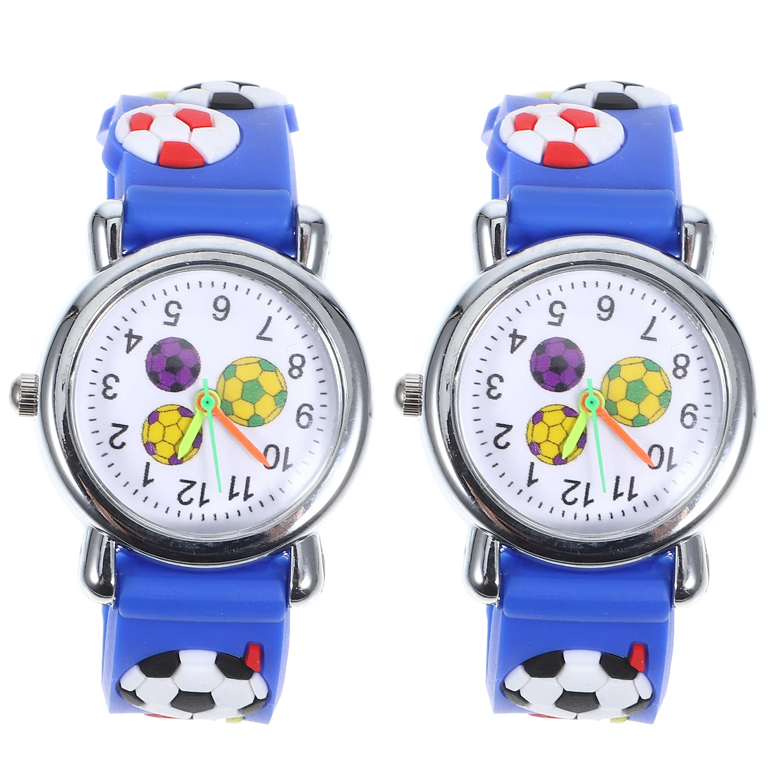 2Pcs 3D Wristwatch Creative Cartoon Printed Lovely Watch for Random Color Football for