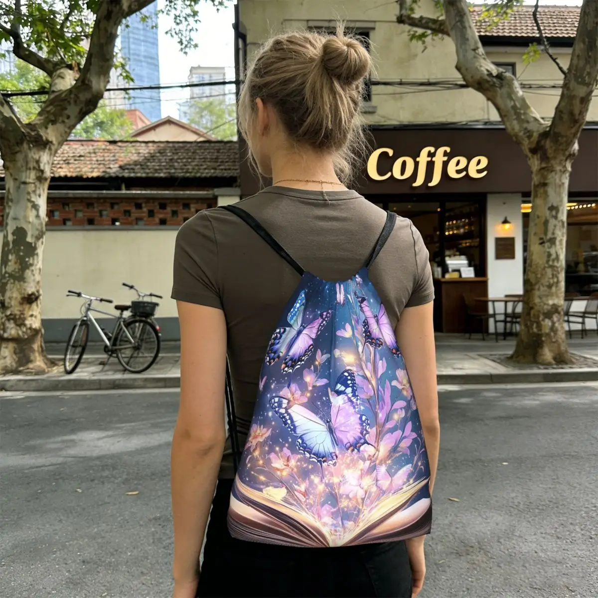 A Fluorescent Butterfly On The Book Of Life Backpacks Multi-function Drawstring Bags Sports Bag Book Bags for Man Woman School