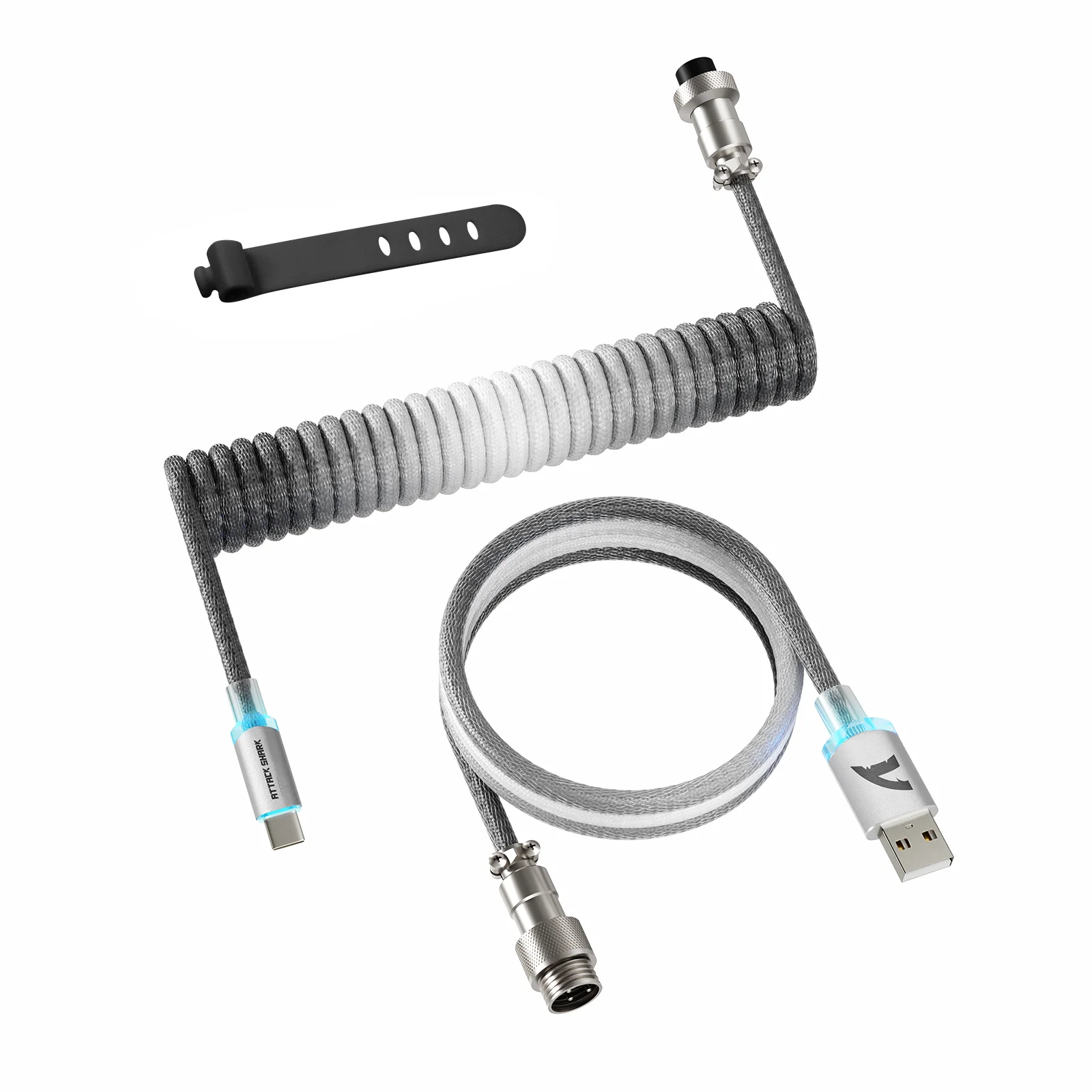 ATTACK SHARK C01 Ultimate RGB Coiled Keyboard Cable, Braided Aviation Plug USB-C 8K Sync LED Breathing Gradient — zdjęcie produktu 7