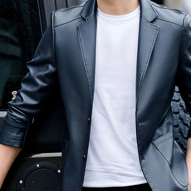 

Men Fashion Leather Jacket Autumn Single Breasted Slim Coat Spring Outdoor Casual Motor Biker T714