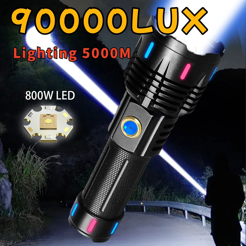 

Super Powerful 800W Flashlights Fluorescent Head 5000M Rechargeable Torch 26650 Waterproof Tactical Flashlight Camping Lantern