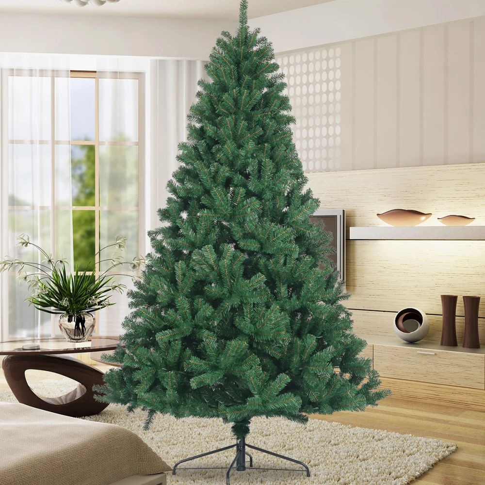 

Artificial Christmas Tree Full Natural Spruce PVC Fir Tree 7.5ft Foldable Metal Stand Unlit Green