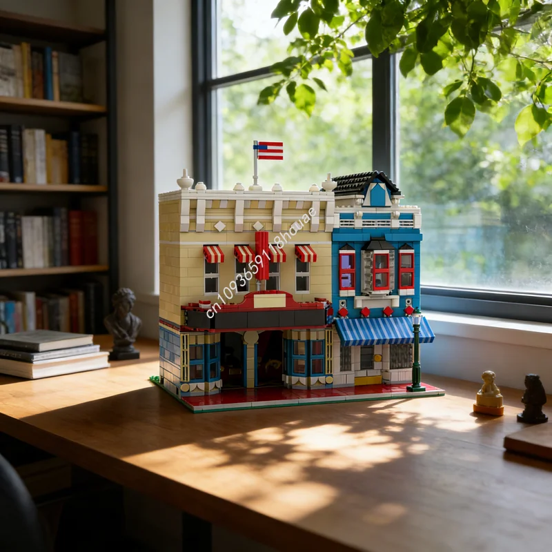 

2186 деталей MOC Disneieny Cinema Deluxe Main Street USA, конструктор, архитектурная модель, идея для рождественского подарка, развивающая игрушка для детей