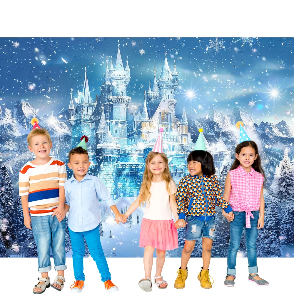 Bonvvie Photography Background Ice Castle Princess Girl Birthday Party Banner Portrait Photoshoot Backdrop for Photo Studio