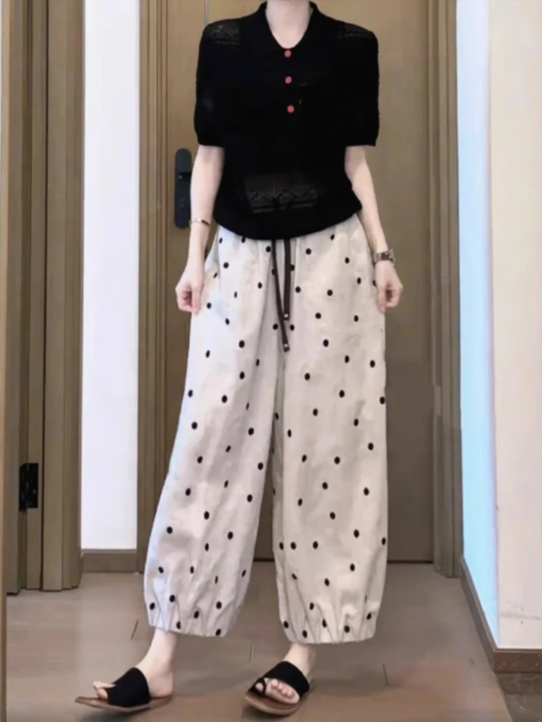 High Waist Loose Harem Pants Women's Summer 2025 Large Size Drawstring Cotton Linen Checkered Casual Lantern Pants