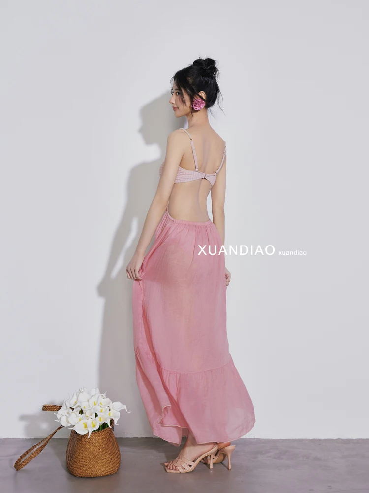 Elegant Sweet Pink Women's New Bikini Three-piece Swimsuit Summer Sexy Square Collar Pool Rafting Vacation Sexy Beach Swimwear