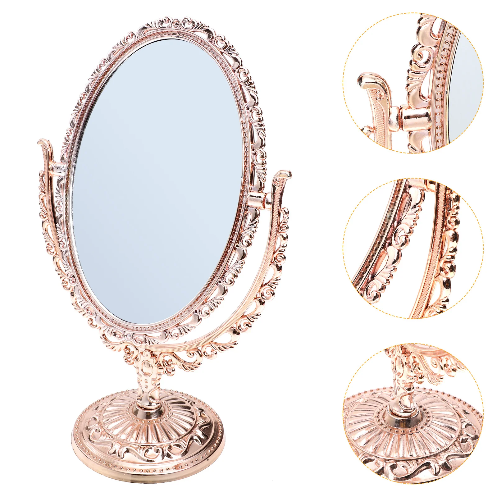 Vintage Mirror Vanity Table Beauty Lady Makeup Bedroom Desktop Golden Simple Tabletop Travel