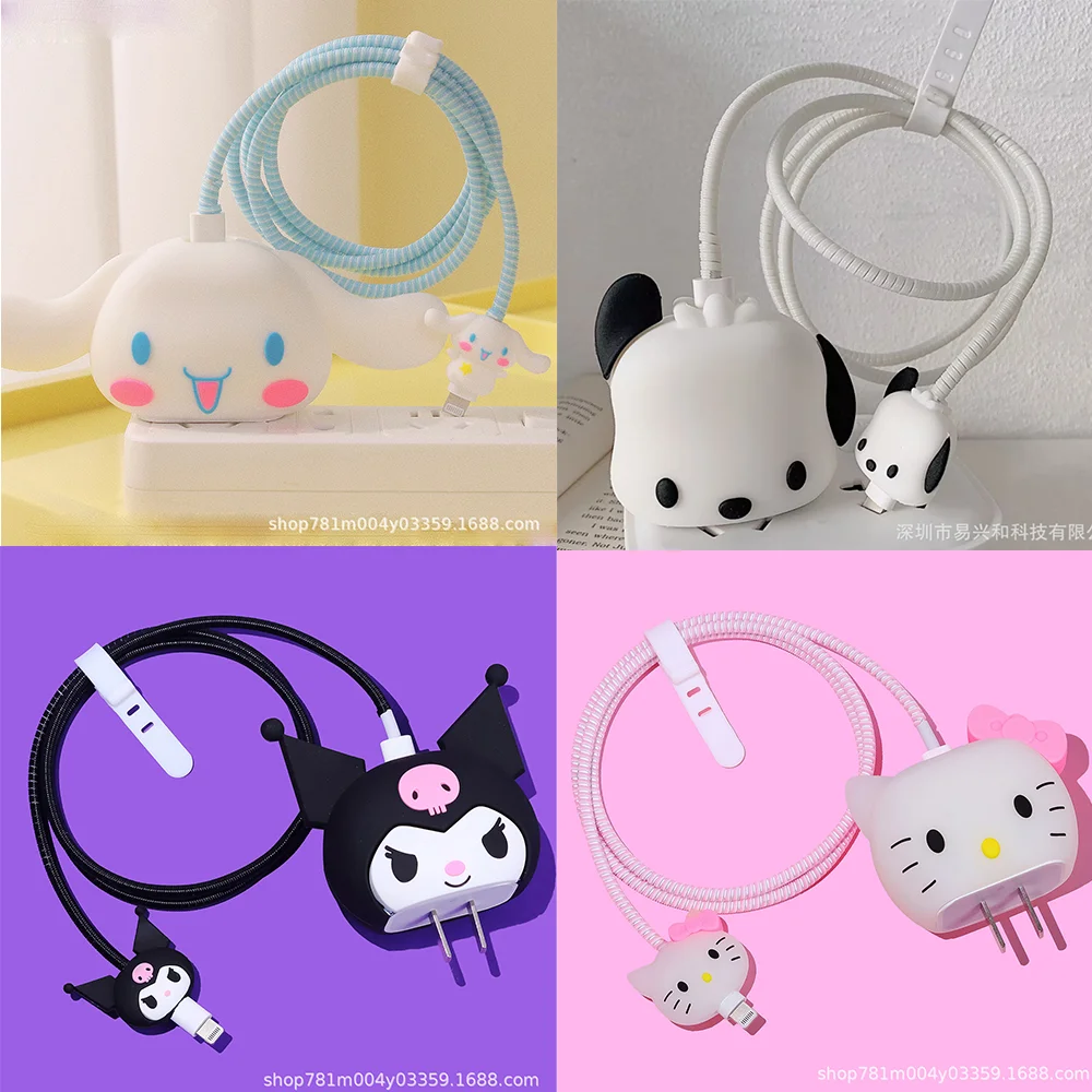 

MINISO Sanrio Anime Hello Kitty Kuromi Accessories Anti-Bite Protective Winder Cable for IPhone Charger Protective Cover Gift