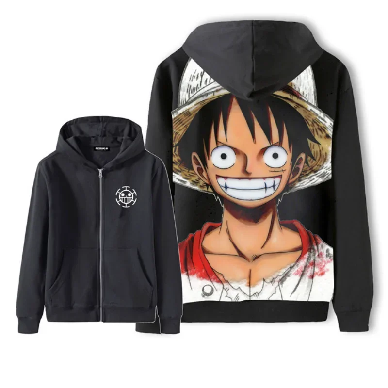 Anime ONE PIECE Jacket Luffy Zoro Zip Hooded Sweatshirt Cardigan Coat Men Unisex Cosplay Hoodie Long-Sleeved Loose Jacket Tops