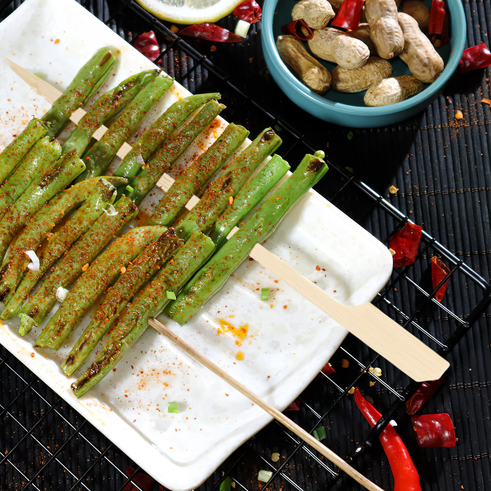 

100pcs Barbecue Skewers Bamboo Grilling Sticks with Handle Thick Smooth for Kebabs Meat BBQ Outdoor Kitchen Utensil Snack Stick