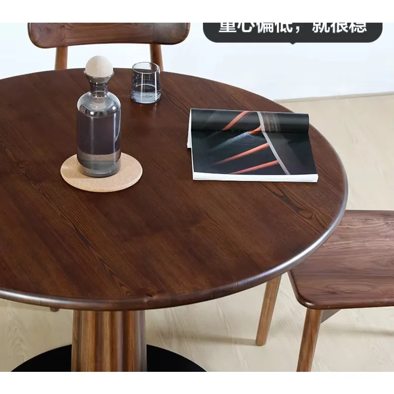 AA  Solid wood ash wood black walnut round dining table  simple dining table