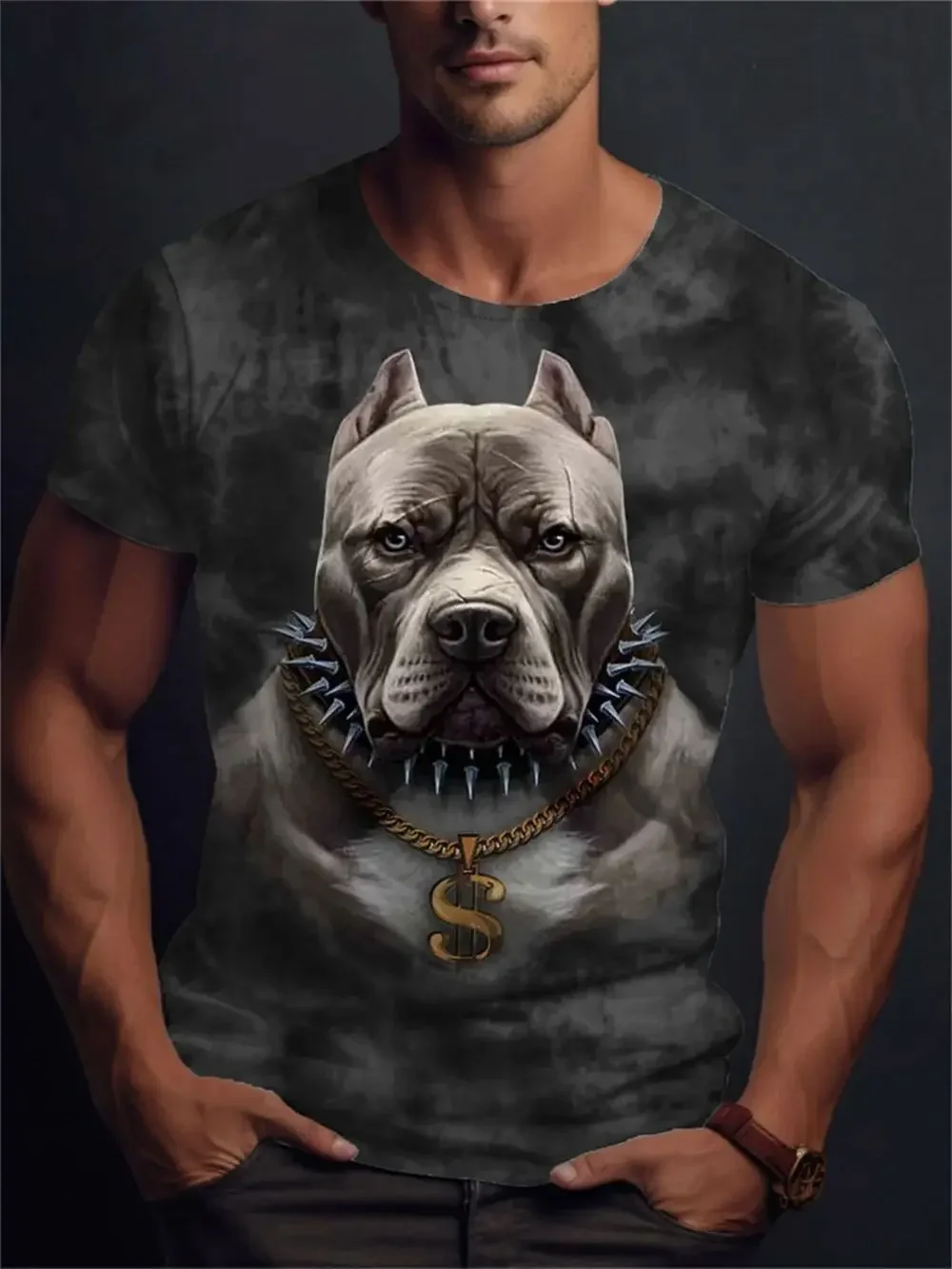 Summer Men's Soft 3D Printed Trendy Dog Pattern Quick Drying Short Sleeve Top Outdoor Fashion Men's Round Neck T-shirt
