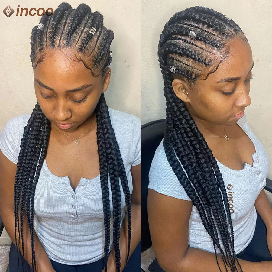 Synthetic Full Lace Cornrow Braided Wig Knotless Box Braids Wigs For Black Women Long 36Inches Handmade Jumbo Braiding hair Wig