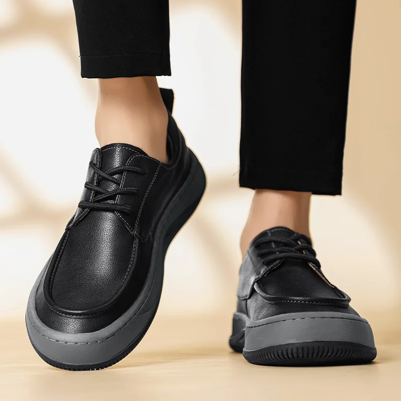 Casual men's leather shoes Comfortable classic and versatile style Leisure Business Office Quality outdoor street shoes Black image 2