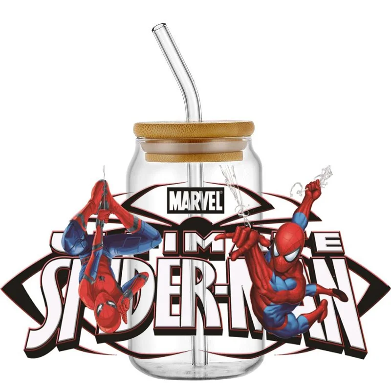 Miniso Super hero Spiderman Design stickers For 16oz Glass Cup Can Wrap Transfer Decal Sticker Custom Labels DIY Logo Gift