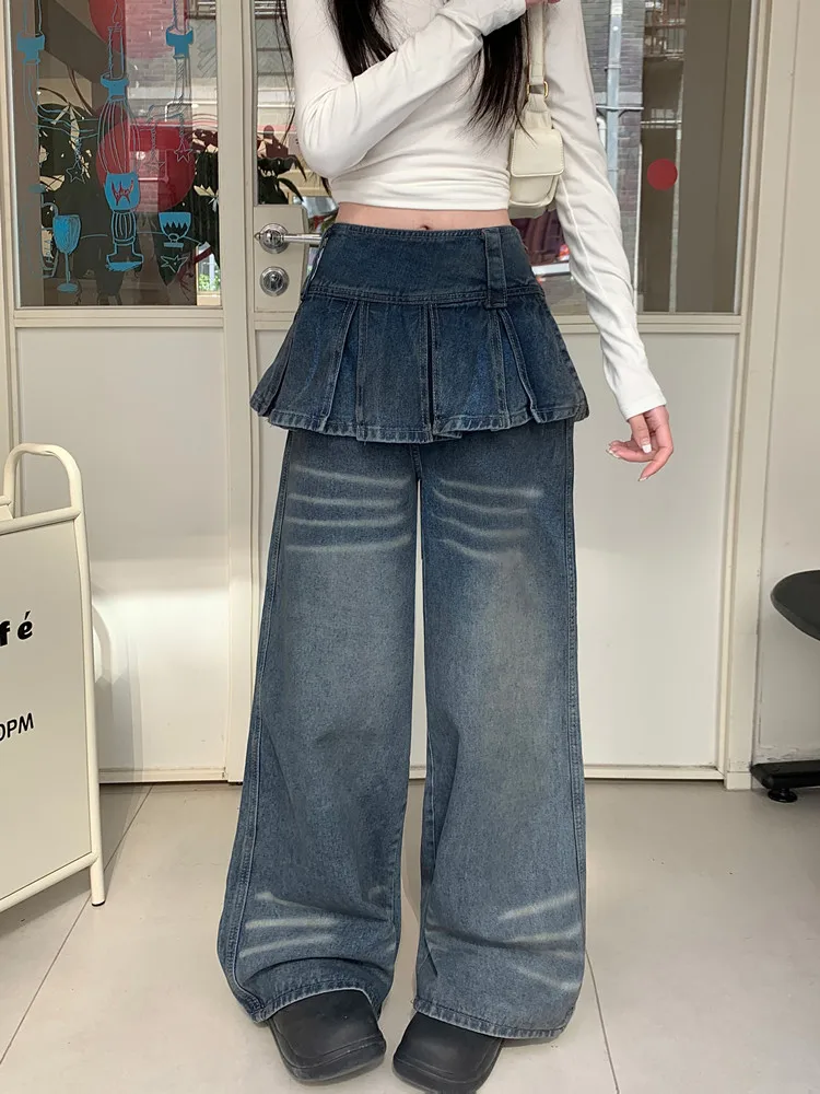 2026 Cyber Y2K Streetwear Vintage Braune Baggy Stacked Jeans für Damen – Weite Bein Denim-Hose Pantalon Femme – Detail 17