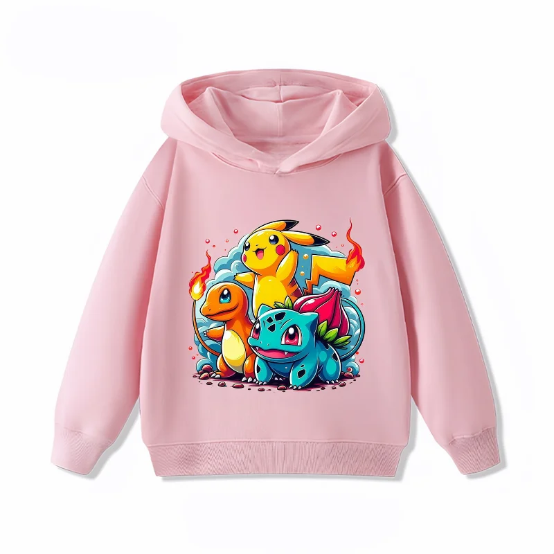 Sudadera con capucha estampada de Pikachu para niños, abrigo polar unisex para niños pequeños, top informal con capucha grueso y cálido para otoño e invierno