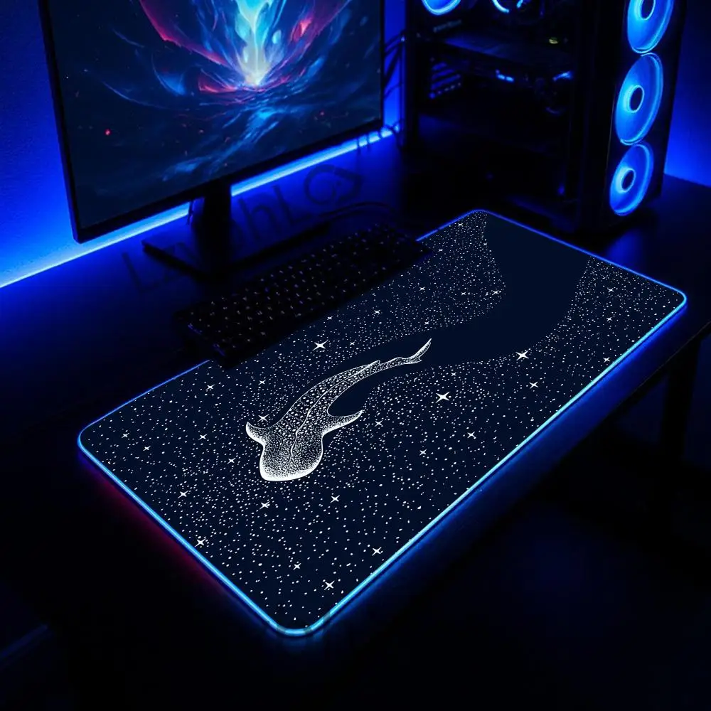 

Blue Sea Whale RGB Mouse Pad Keyboard Cover Colorful MousePad LED Light E-sports Mousepad XXL Computer Gamer Glow Long Desk Mat