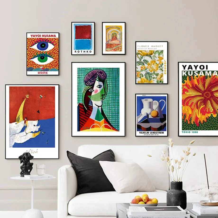 Kusama Blumenmarkt Porträt Rothko Retro Minimalist Wand Kunstdruck Leinwand Malerei Poster für Wohnzimmer Moderne Wohnkultur