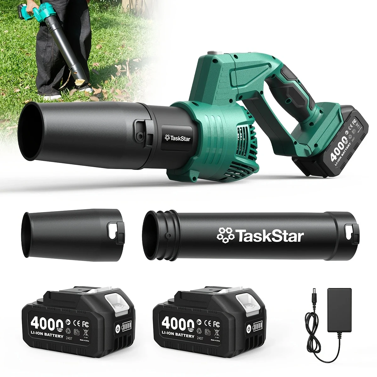

TaskStar Electric Leaf Blower 550CFM Cordless Air Blower with 180° Swivel Head 5-speed Adjustable Fit Makita 18V Battery Pin