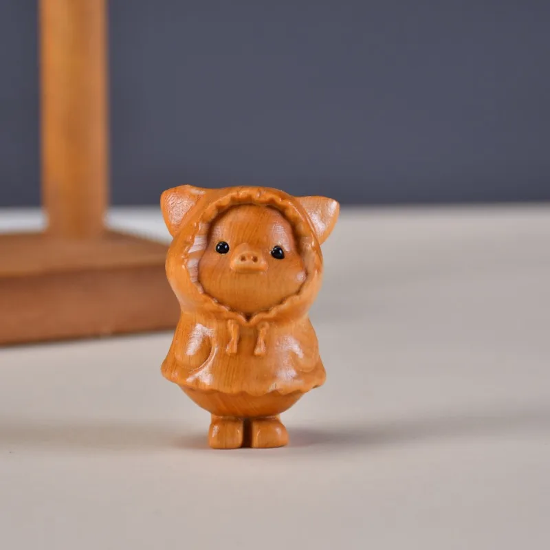 Wood Carving Ornaments Thuja Sutchuenensis Crafts, Small Animal Accessories Chinese Zodiac Rooster Pig Bear Cat, Hand Piece Gift