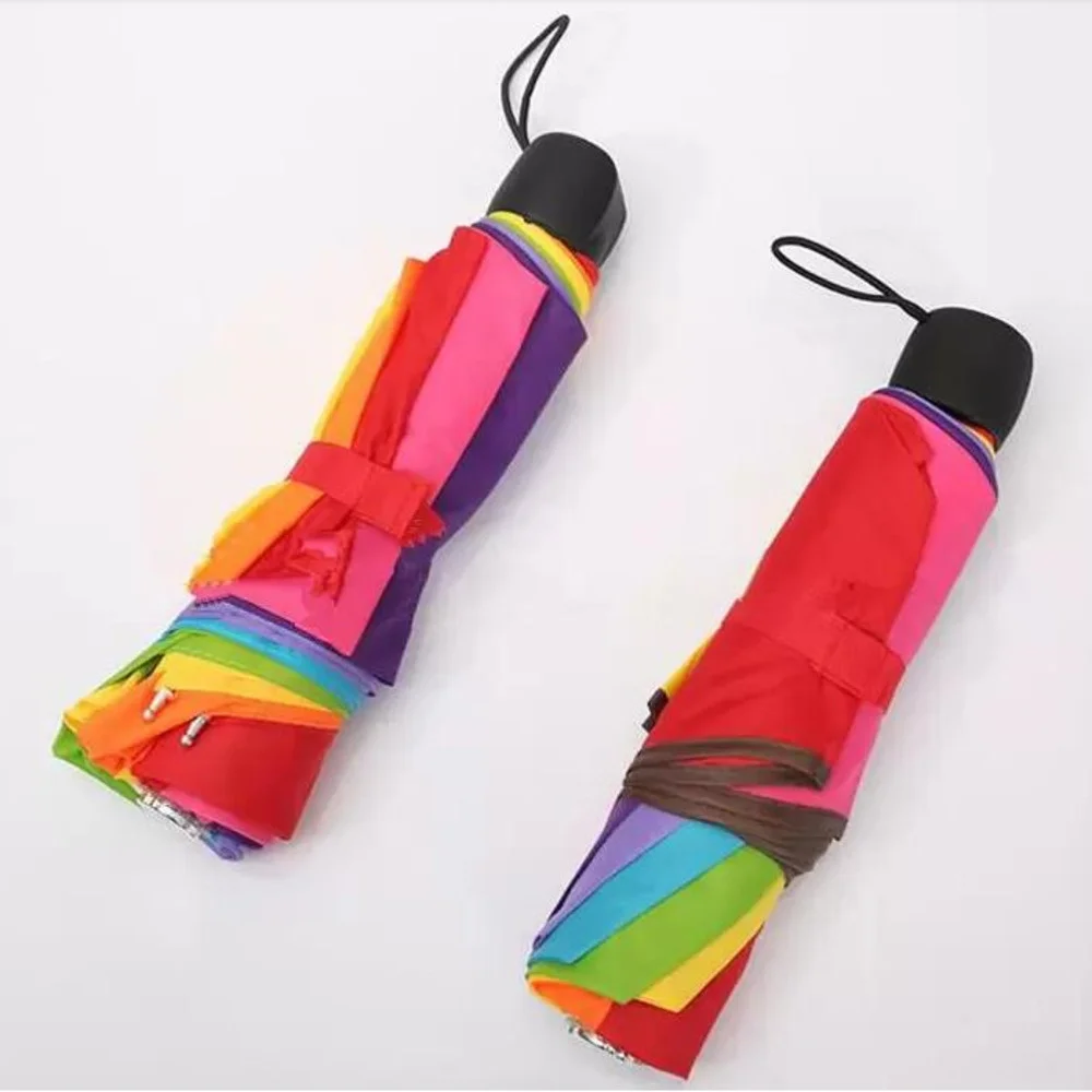 

20pcs/lot Colorful Three-Folding Falbala Rainbow Umbrellas Rainy Telescopic Umbrella