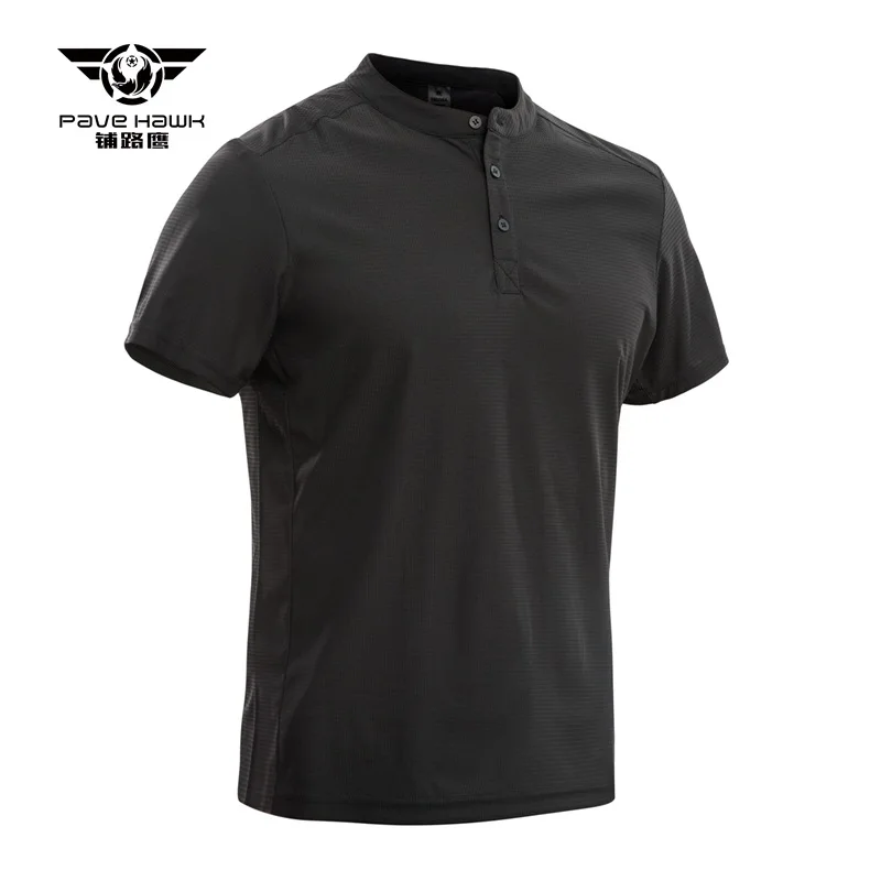 Paving Eagle Quick Drying Henley Shirt Running Elastic Short Sleeve Tactical Outdoor Training Combat Sports Men's Casual T-shirt