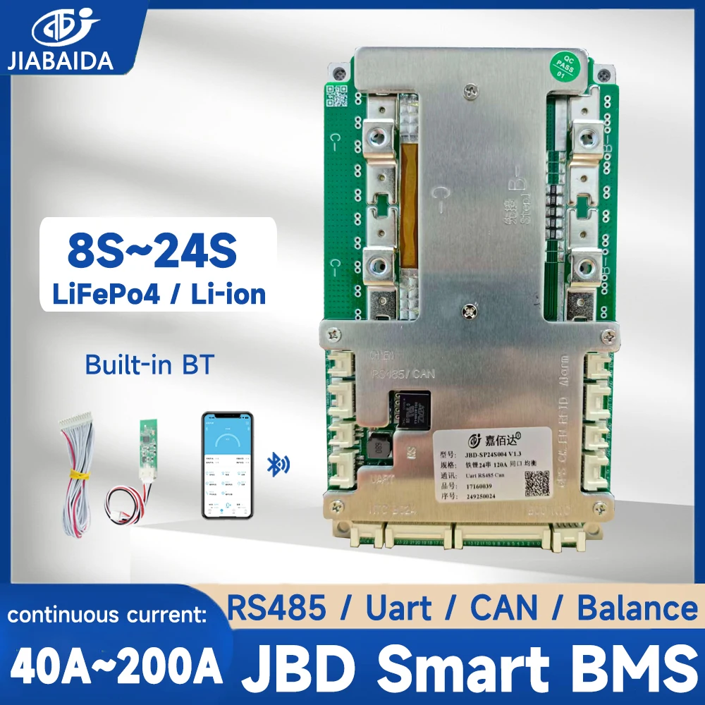 

JBD Smart BMS 8S 24V LiFePo4 10S 12S 13S 14S 36v 16S 48V 20S 21S 24S Li-ion 40A 100A 150A 200A JIABAIDA BMS BT RS485 Balance