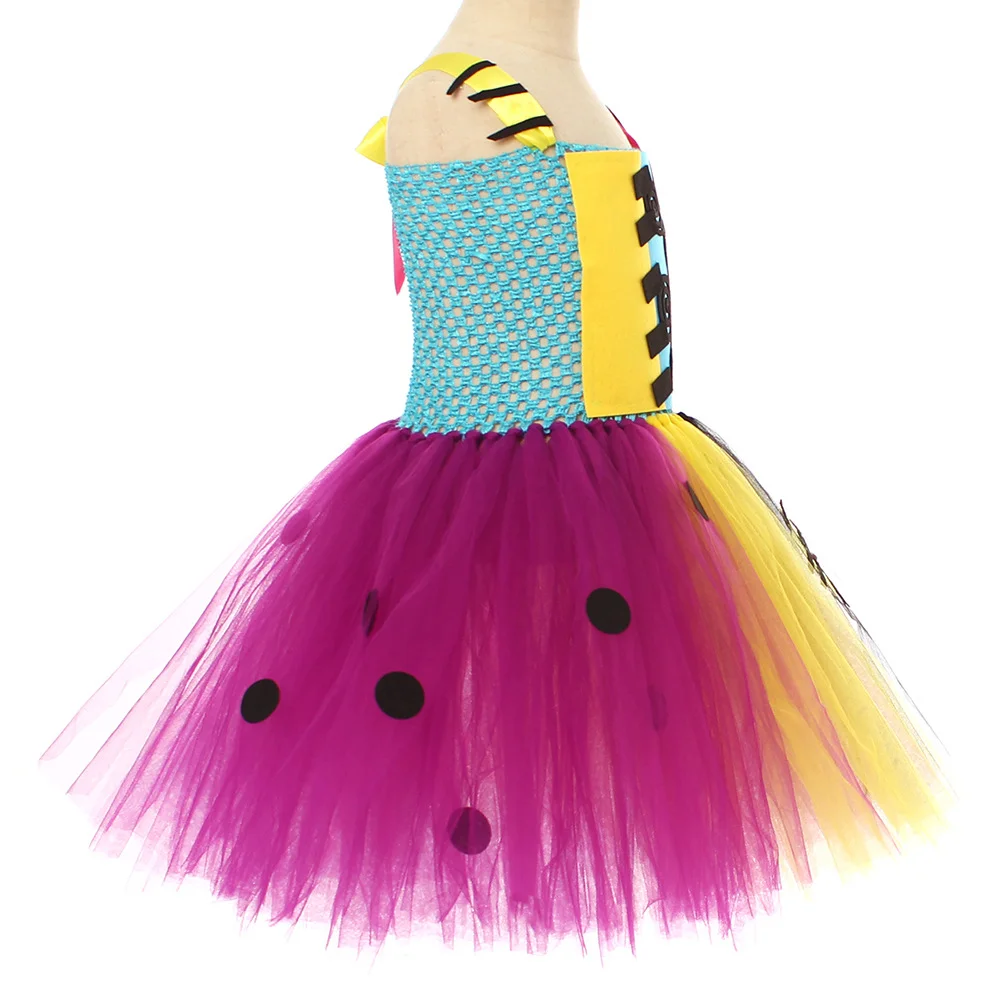 Mädchen Patchwork-Puppen-Tutu-Kleid-Set, Buntes Tüll-Kostüm für Kinder, Halloween-Cosplay, Themenparty-Verkleidung – Detail 4
