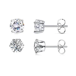 1 Pair Hypoallergenic Surgical Stainless Steel Round Clear Cubic Zirconia Push-back Stud Earrings Set for Women Men 6mm