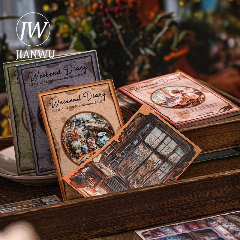 JIANWU Weekendowy Dziennik Seria Vintage Postacie Krajobraz Kolaż Scrapbook Materiał Papier Kreatywne DIY Junk Journal Artykuły Papiernicze
