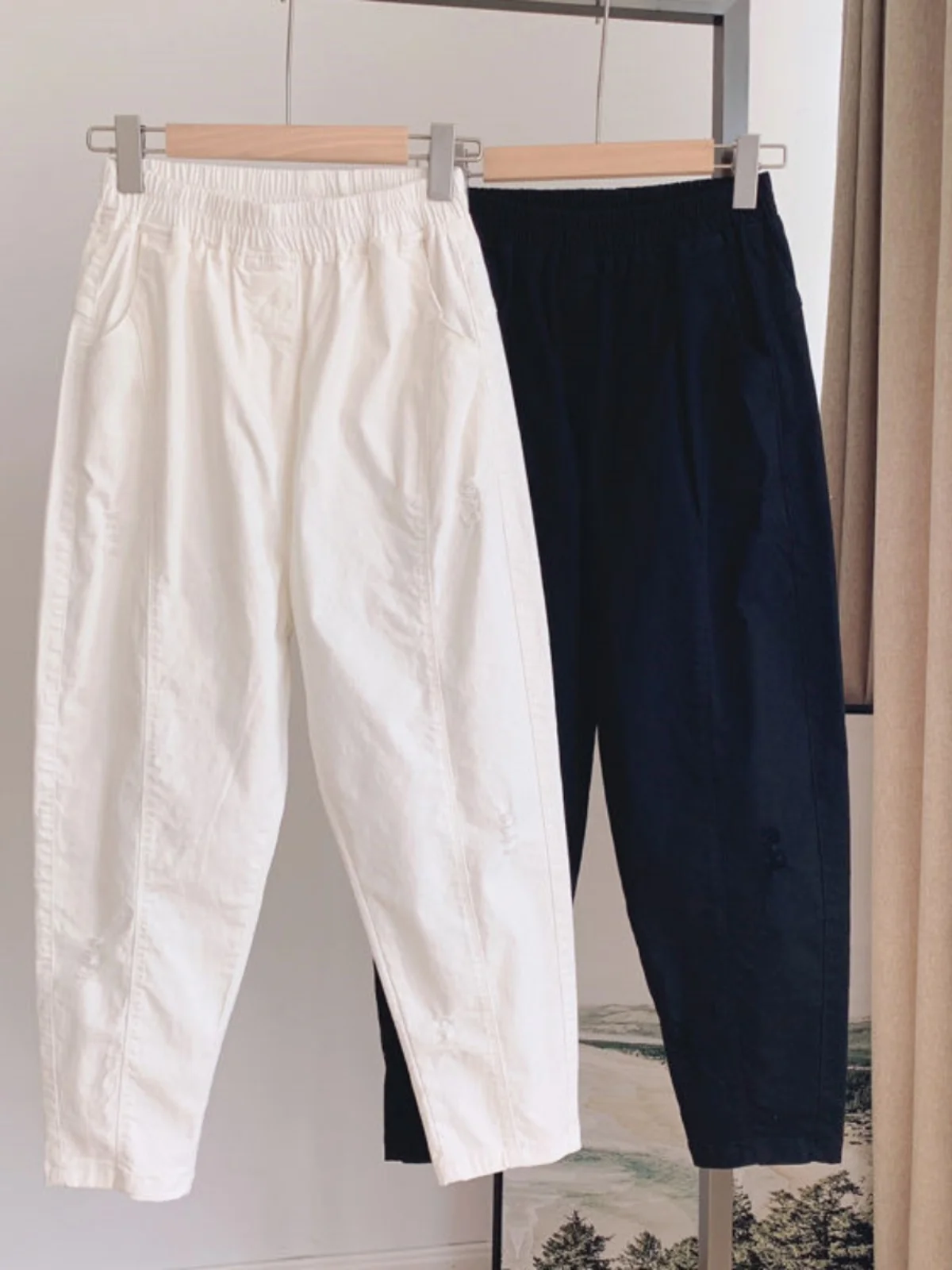 

Повседневные брюки больших размеров с высокой талией и девятью очками, летние брюки Sle, простая корейская версия, брюки Harlan для женщин больших размеров