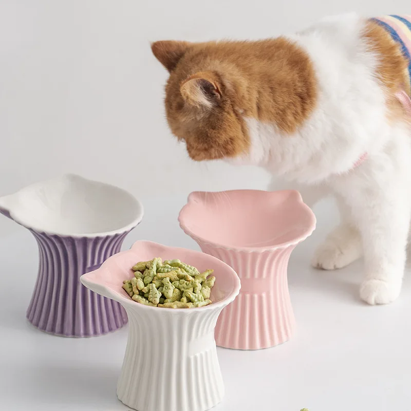 Pet Ceramic Bowl High Legged Food Bowl Neck Protection Cat Dog Water Bowl Feeder Supplies