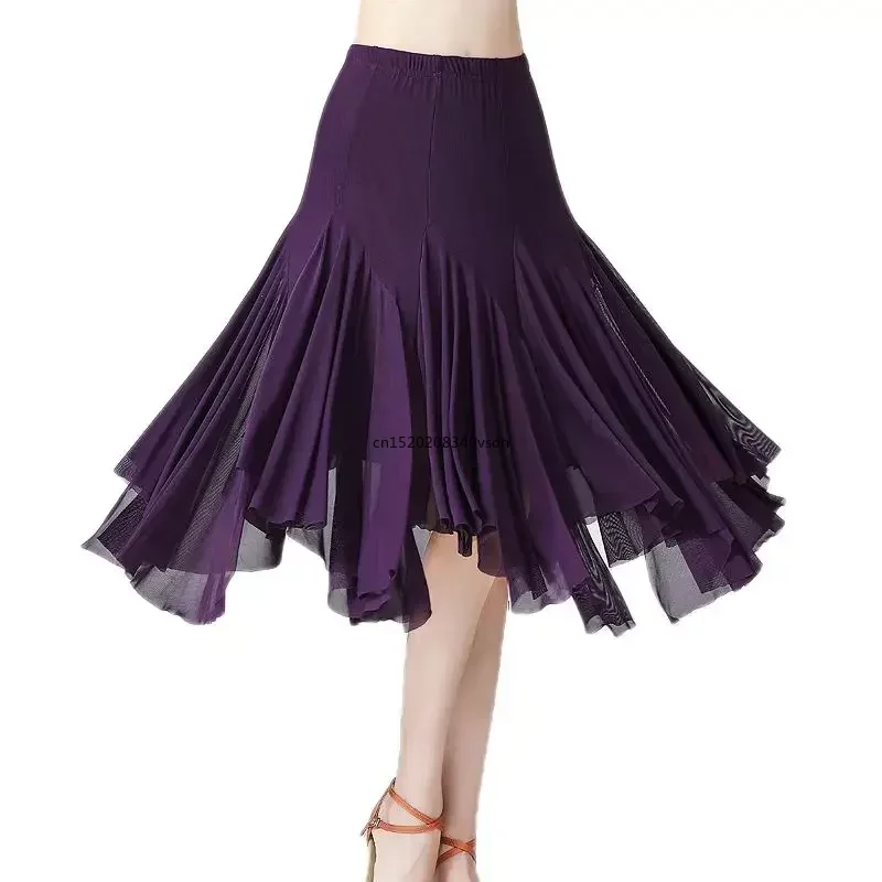 Women's Mid-Long Latin Dance Skirt Ballroom 360 Degree Salsa Rumba Waltz Dance wear Flamenco Dance Skirts for Practice