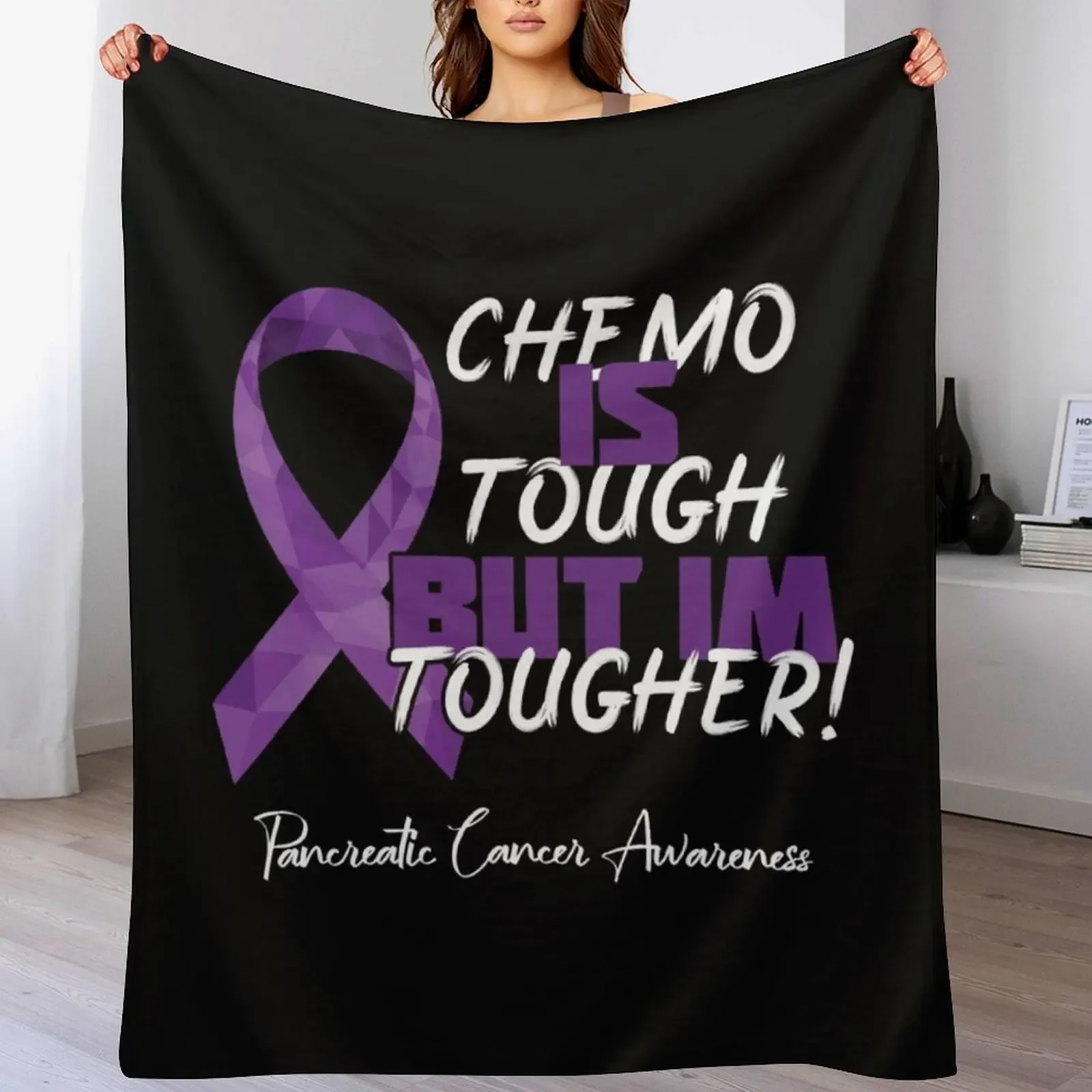 

Chemo Is Tough But Im Tougher Throw Blanket Cute Plaid Picnic Blankets For Bed for winter Blankets