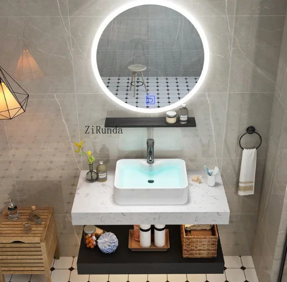 Armário de banheiro de mármore, lavatório nórdico, combinação de armário de banheiro, lavatório